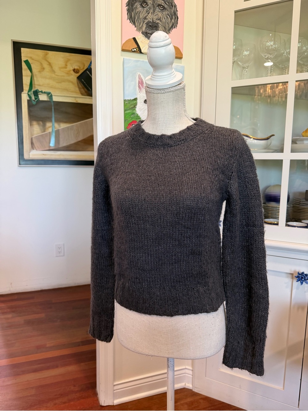 See By Chloe Charcoal Crewneck Knit Sweater